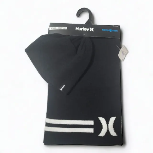 Hurley Black Beanie Hat & Scarf East Point Set One Size Knit Unisex Ski Sports