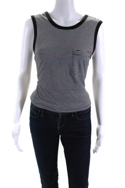 T Alexander Wang Womens Twist Striped Crop Tank Top Black White Size Medium