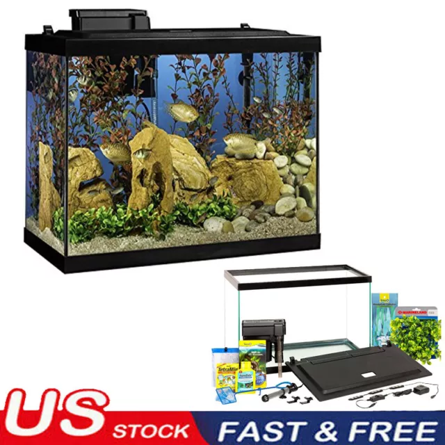 Rectangular Aquarium 20 Gallon Fish Tank Kit LED Lighting and Decor Home Office