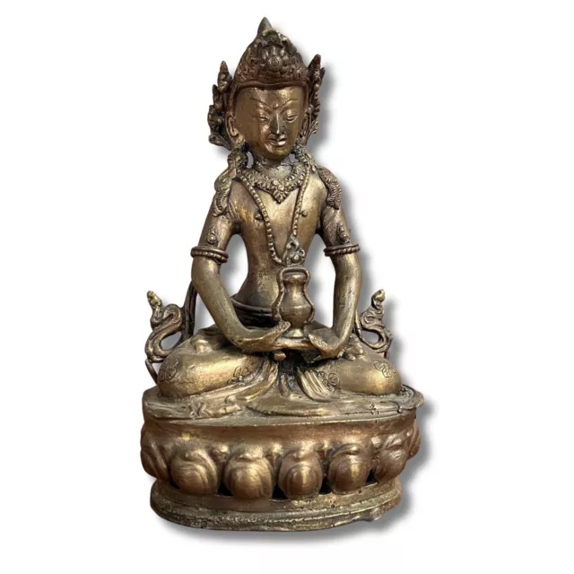 AsienLifeStyle Amitayus Buddha Figur Bronze Indien 20cm Langes Leben Skulptur