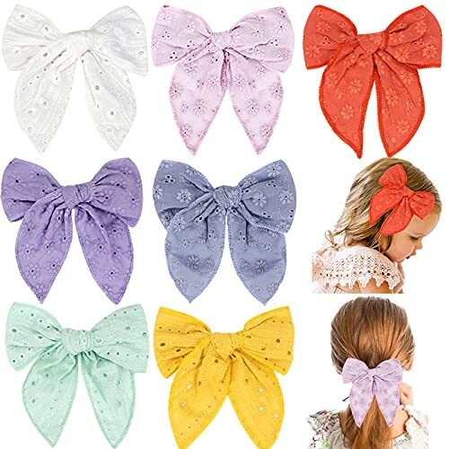 7 Pieces 6 Inch Big Hand-made Hair Bows Alligator Clips for Girls TOKUFAGU So...