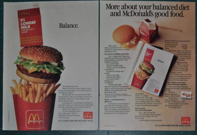 1987 McDONALDS 2-page advertisement, McDonalds Balanced Diet, nutrition