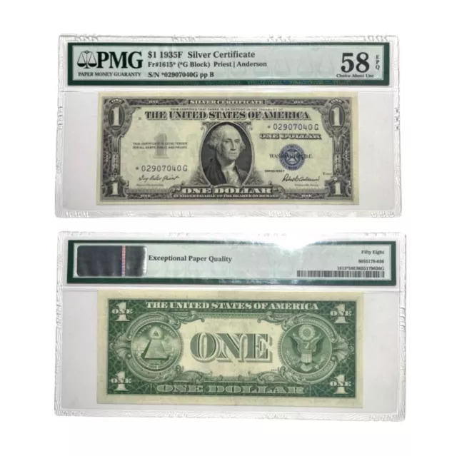 Certified 1935 F( *G Block) $1 Silver ⭐️STAR Fr. 1615* PMG 58EPQ  CH About UNC