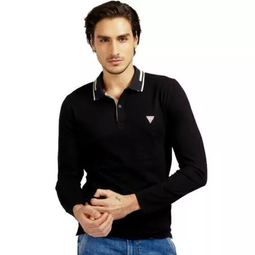 GUESS Polo Hommes Manches Longues T-Shirt Jersey Coton Stretch M1RP36J1311