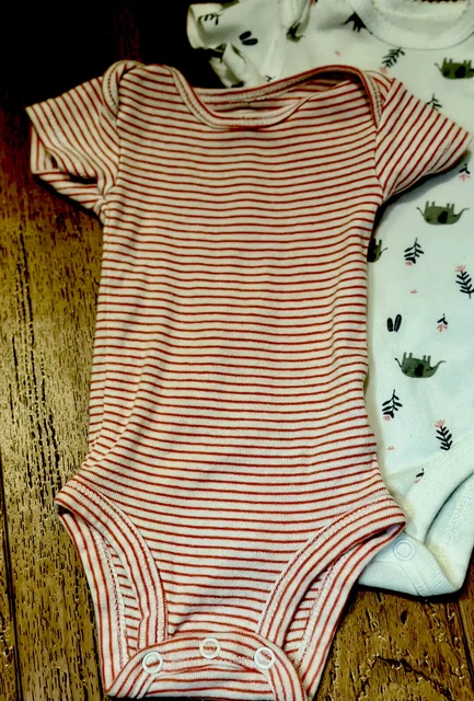 carters baby boy newborn lot of 2 dinosaur, red and white stripe jammy