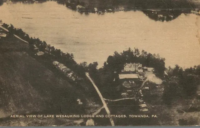 VIntage Postcard-Aerial View of Lake Wesauking Lodge & Cottages, Towanda, PA