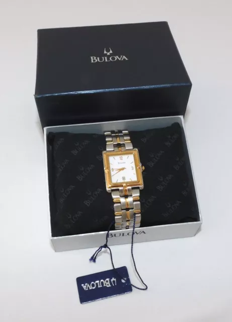 Bulova Quartz White Dial Two-Tone Stainless Steel Unisex Watch NOS 98G60