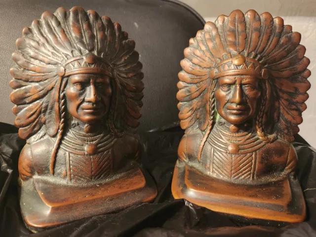 Antique Jennings Brothers Indian Chief Cast Iron Bookend Sculpture