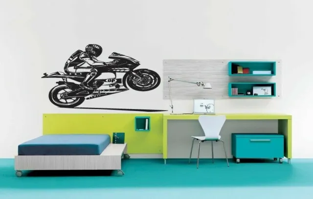 Wall Vinyl Sticker Decal Mural Design Cool Sport Bike Biker Making Wheely #954
