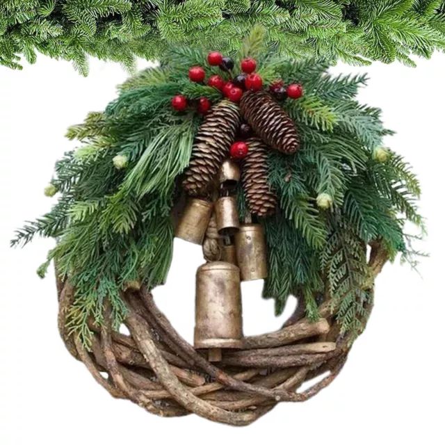 Christmas Door Wreath Artificial Pine Needle Pinecone Winter Wreaths with Bells 3