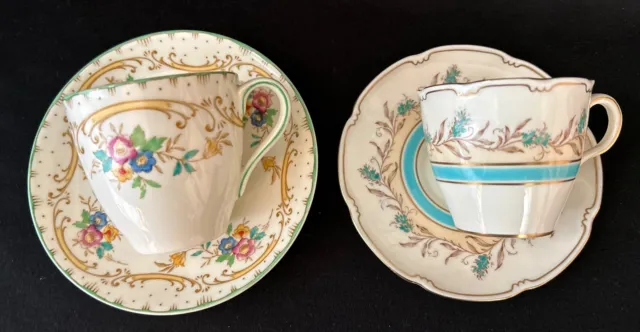 2 Antique Royal Doulton Demitasse Cups & Saucers, The Sutton & Prélude