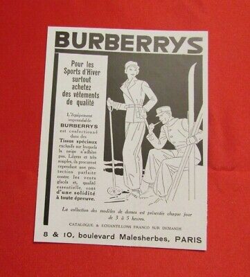 PUBLICITE BURBERRYS SPORT D'HIVER SKI VETEMENTS DE 1932 FRENCH AD PUB ART DECO 
