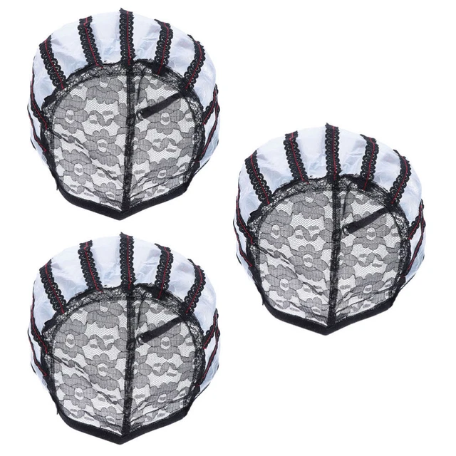 3 piezas Peluca inferior de red de encaje Peluca elástica Tapa Malla Cúpula Peluca Gorra Negra