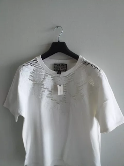 Anthropologie  James Coviello  white crotchet short sleeve top blouse meduim
