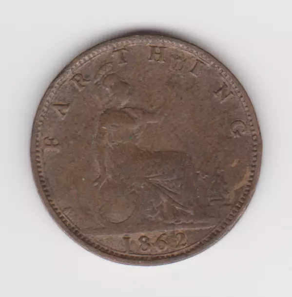 1862 Great Britain Farthing KM# 747 | 1/4d | UK English Coin