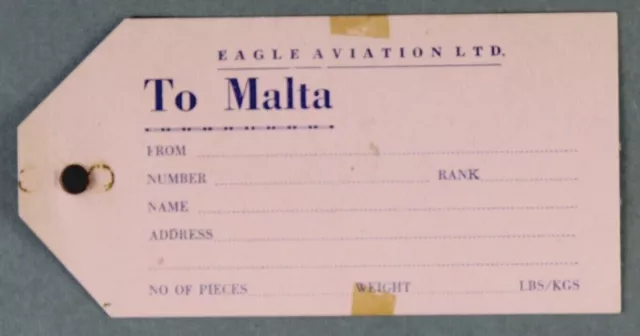 Eagle Aviation Ltd Malta Vintage Fluggepäck Etikett Gepäckanhänger Tasche