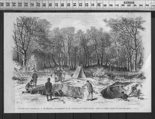 G363 / Gravure 1868 /  Compiegne Les Fouilles Faites Au Cimetiere Gallo-Romain