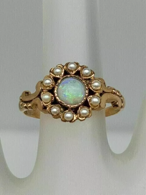 2CT Genuine Natural Fire Opal Antique Victorian Women Ring 14kYellow Gold Plated