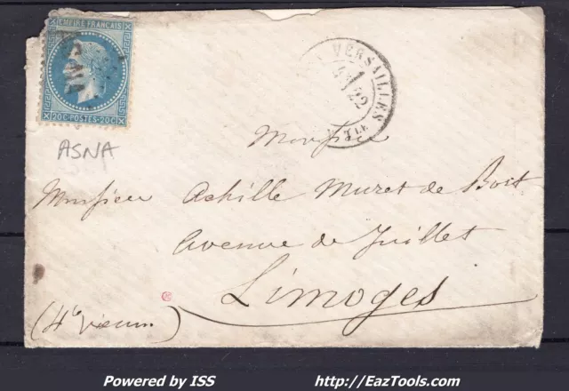 France N° 29B Sur Lettre Cachet Asna Assemblée Nationale + Cad Du 22/04/1871