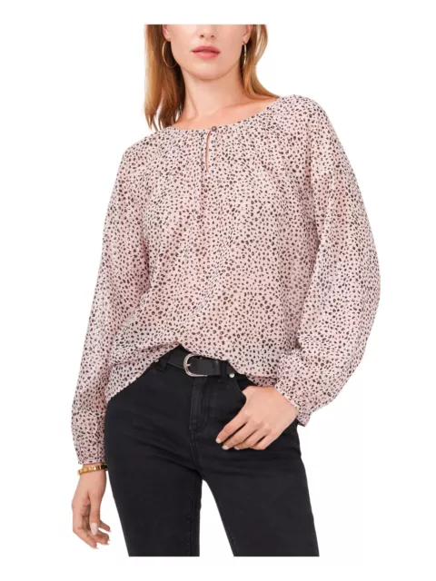 VINCE CAMUTO Womens Pink Closure Pintucking Long Sleeve Peasant Top M