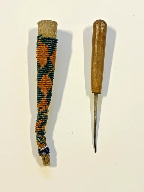 ANTIQUE ORIGINAL NATIVE American Indian Beaded Sheath & Awl; Late 19th ...