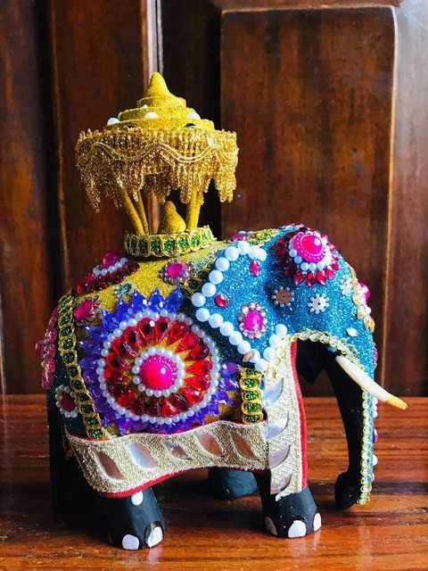 Wood Craft Elephant Statue Hand Carved Wooden Figurine Home Lucky Sculpture New