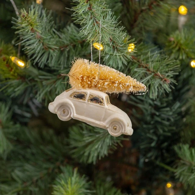 Ragon House  3.25" WHITE OUT VW Bug Car  W/ GOLD TREE ORNAMENT