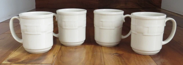 4 Longaberger Vintage Pottery Woven IVORY Coffee Tea Mug Set