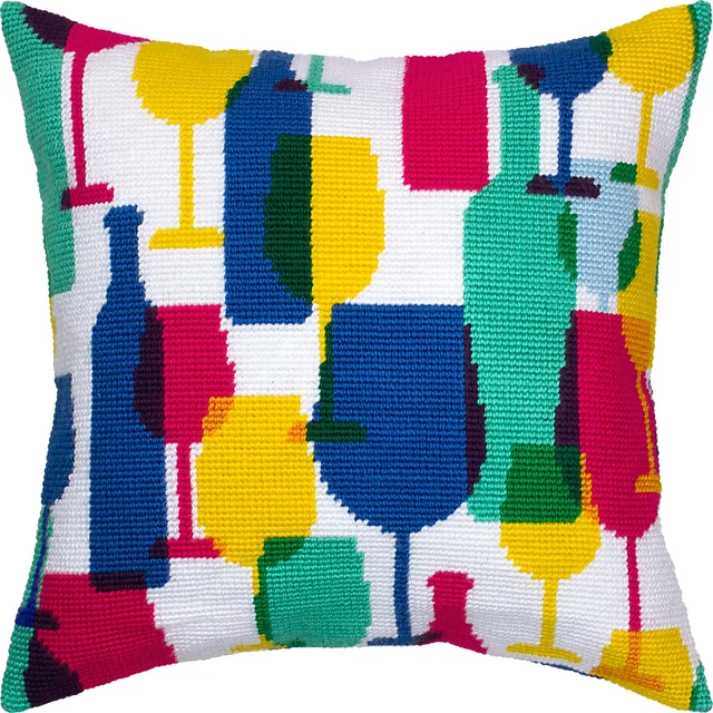 Kit de almohada con aguja hágalo usted mismo ""vasos de vino"" 16""x16"" / 40x40 cm