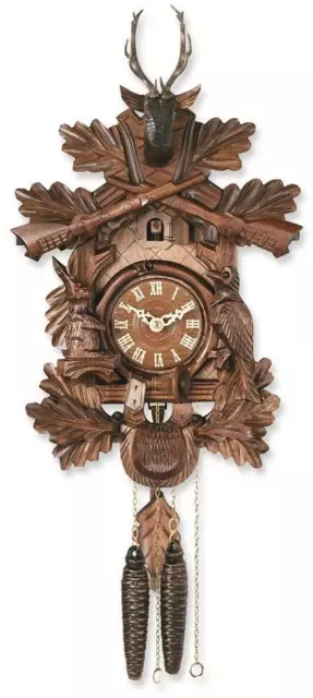 Carved Animals Hunters Cuckoo Clock Made in Germany