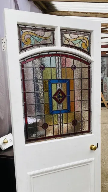 PERIOD VICTORAN DOOR - FRONT ENTRANCE ANTIQUE RECLAIMED - Coloured Leaded Glass.