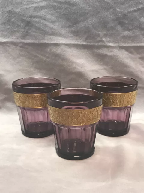 Amethyst Glas - Walther Glas - 3 Becher - Goldfries