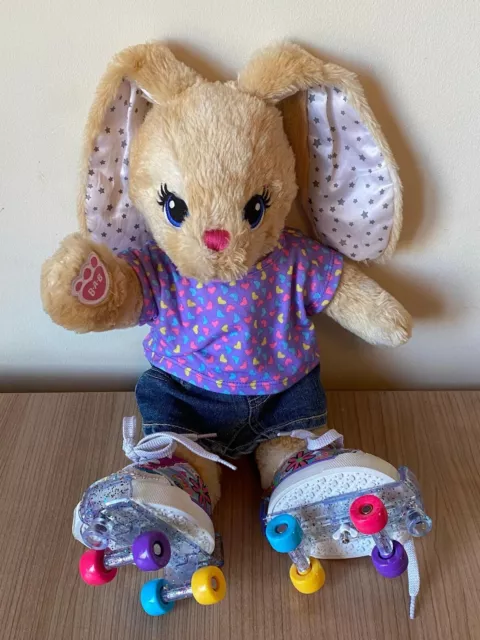 Build A Bear Rabbit Bunny Tan Jointed with Roller Skates, Trainers and Outfit