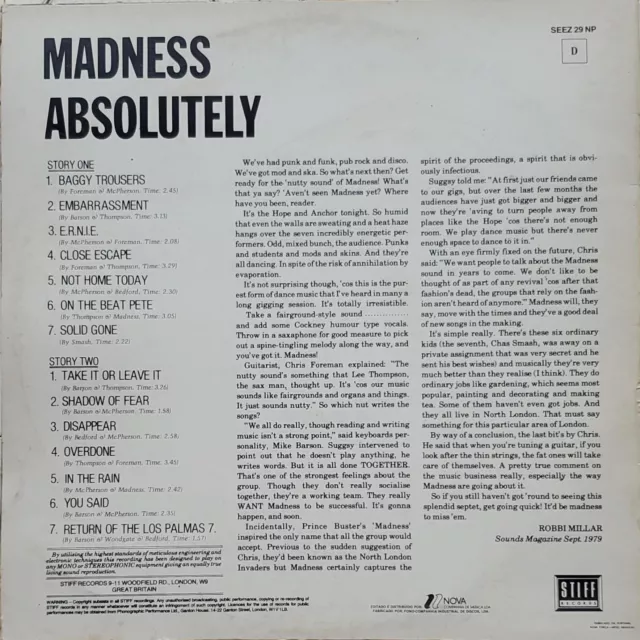 Madness -Absolutely (979) Stiff Portugal Vinyl LP vg- 2