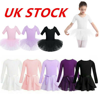 UK Girls Ballet Dance Dress Toddler Gymnastics Half Sleeves Leotards Tutu Skirts