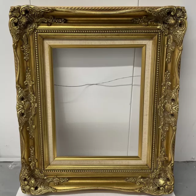 Antique Gilded Frame 19"x 22" Ornate Picture Frame Beige Liner No Glass