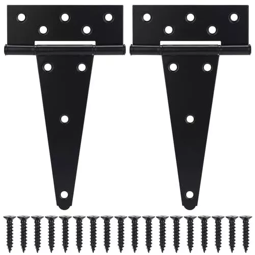 BOODVON 8 Inch T-Strap Gate Hinges Shed Barn Door Hinges Heavy Duty Black Tee...