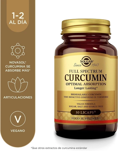 SOLGAR CURCUMIN 30 Licaps Full Spectrum Turmeric Extract Vegan Formula ...