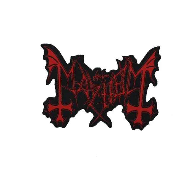 Chaqueta de metal noruega inglesa con logotipo recortado de Mayhem tejida con aplique
