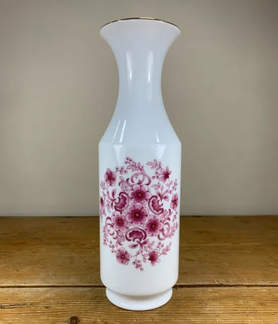KPM Royal Porzellan Bavaria Tall Slim White Vase with Pink Flowers 419/3
