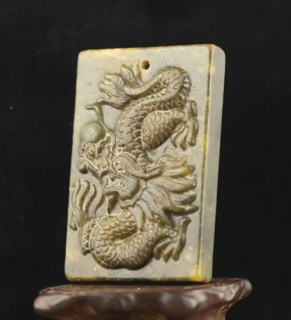 China old natural jade hand-carved statue dragon pendant