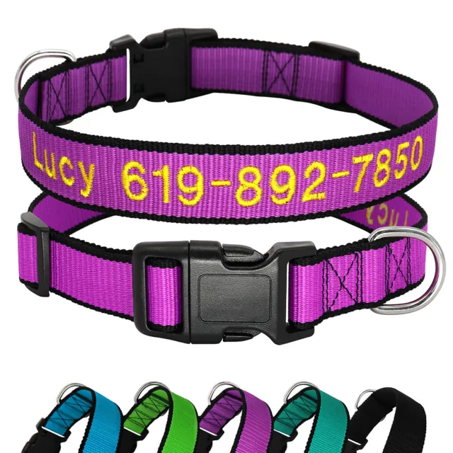 Personalised Dog Collar Custom Name Phone Number Embroidered Pet Puppy ID Nylon