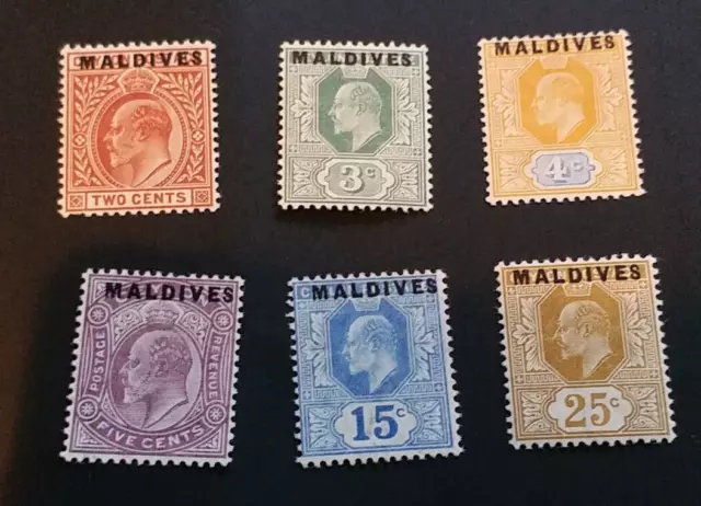 MALDIVE ISLANDS 1906 KE VII 2c to 25c SG 1 - 6 Sc 1 - 6 set 6 MLH/MH 3