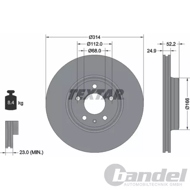 TEXTAR BREMSSCHEIBEN 314mm BELÄGE VORNE passend für AUDI A4 B8 8K + A5 8T 8F 2