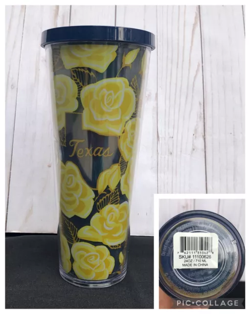 Starbucks Yellow Rose of TEXAS Tumbler Venti Cup 24oz Local Series *No Straw