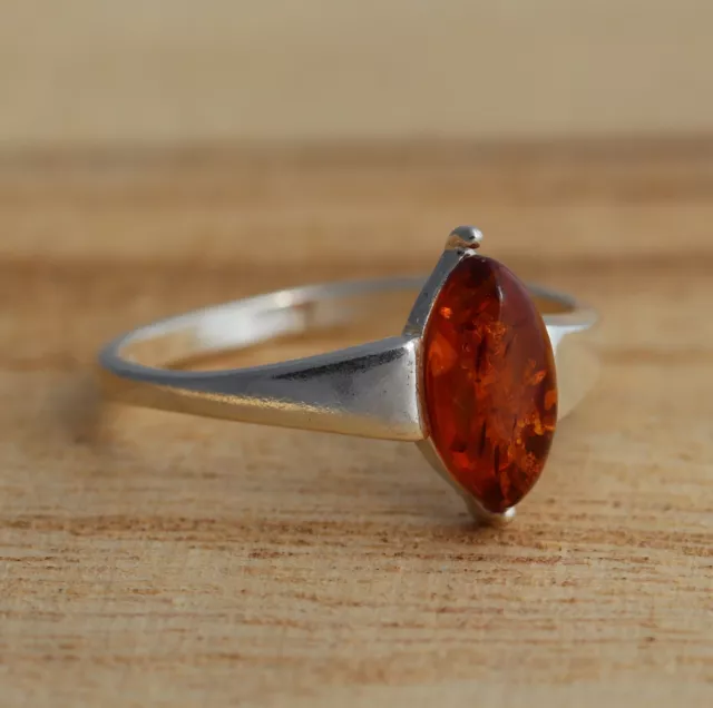 Cognac Baltic Amber 925 Sterling Silver Ring Marquise Baltic Amber Jewellery