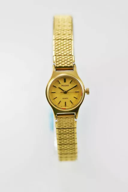 PULSAR WATCH WOMENS Date Stainless Steel Gold Battery Water