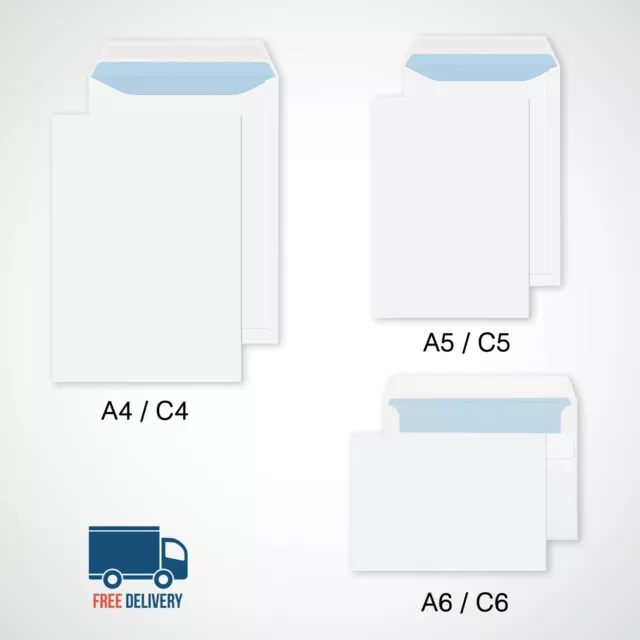 Quality Plain 90Gsm White Envelopes Self Seal Strong Paper C5/A5 C6/A6 C4/A4