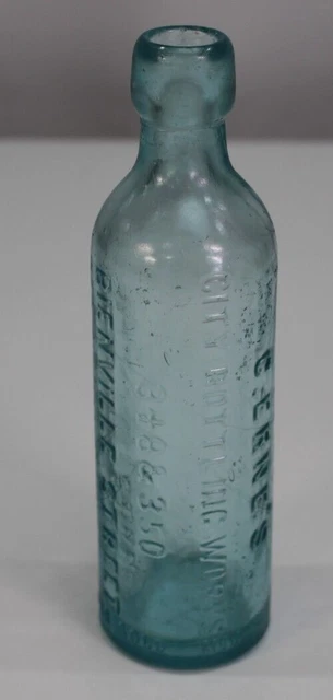 C. Erne's City Bottling VTG Embossed Antique Bottle Aqua Hutch New Orleans, LA