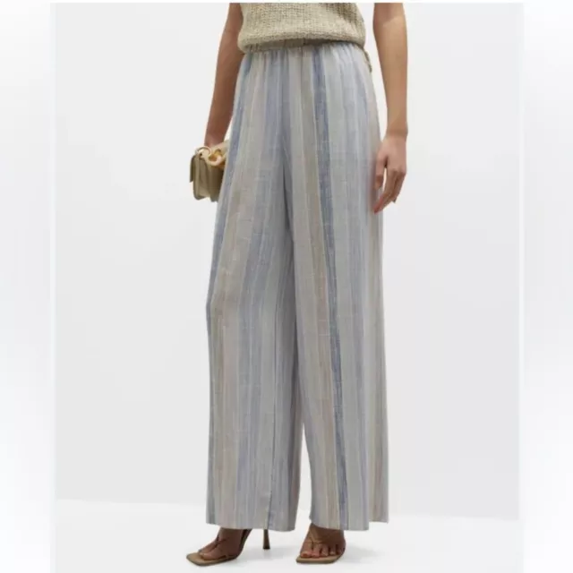 NWT Splendid $168 Jade Stripe Wide Leg Linen Blend Pants Size S Blue